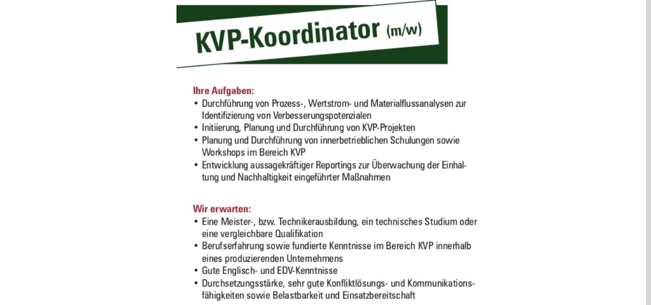 Kvp Koordinator M W D Lebensmitteltechnik Deutschland